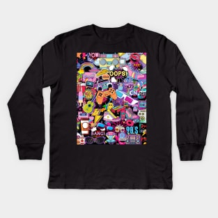 Collage 90s Kid Sticker Collection Wall Kids Long Sleeve T-Shirt